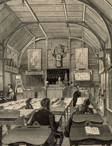 Das Innere des schwedischen Schulhauses (Allgemeine Illustrirte Weltausstellungs-Zeitung, Bd. 5, Wienbibliothek im Rathaus, C-3.961)
