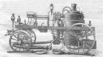 Doppelzylindrige Patent-Dampfspritze „Donau“ der Firma Knaust  (Wiener Feuerwehr-Zeitung, 1. 5. 1873, http://anno.onb.ac.at)